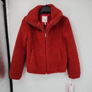 NEW avec les filles Faux Fur Red Full Zip Cozy Jacket Womens Size XS Oversized